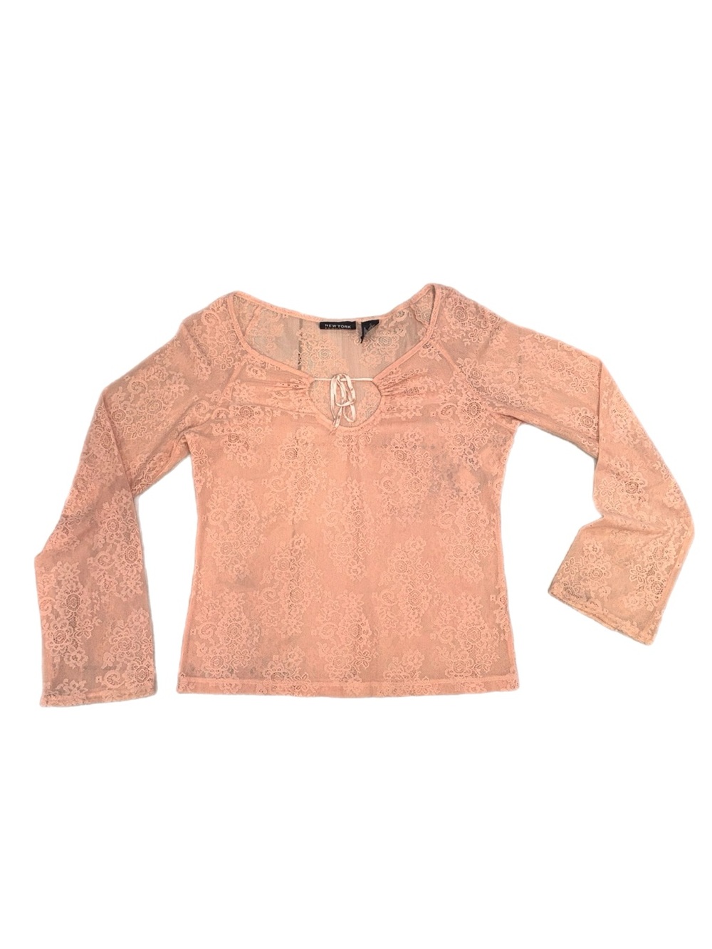 New York & Company Pink Floral Lace Long Sleeve Top